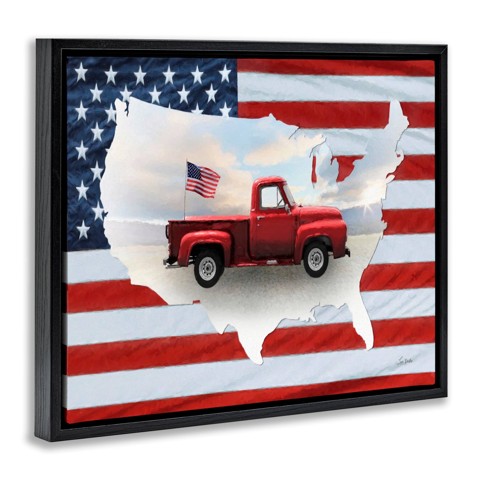 Stupell Industries Farmhouse American Flag Floater Framed Art